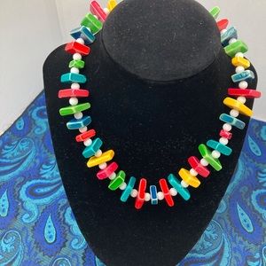 Square Colored Tiles and white Round Beaded Necklace